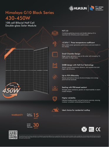 Himalaya GIO Black Series 430-450W 1 08-cell Bifacial HJT Half Cell Double-glass Solar Module