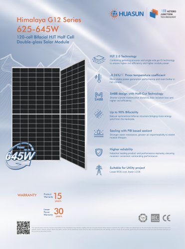 Himalaya Gl 2 Series 625-645W 1 20-cell Bifacial HJT Half Cell Double-glass Solar Module