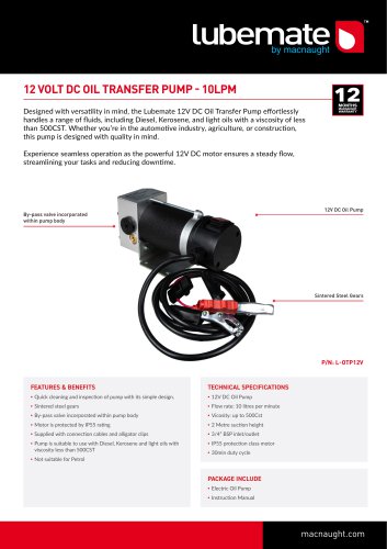 12 VOLT DC OIL TRANSFER PUMP - 10LPM