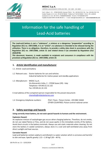 Information for the safe handling of Lead-Acid batteries