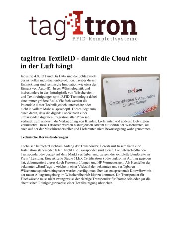 tagItron TextileID - damit die Cloud nicht in der Luft hängt