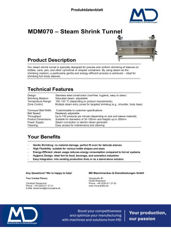 Datasheet - MDM070 Steam Shrink Tunnel