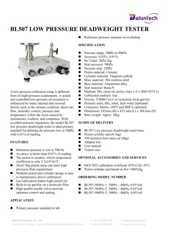 BL507 LOW PRESSURE DEADWEIGHT TESTER