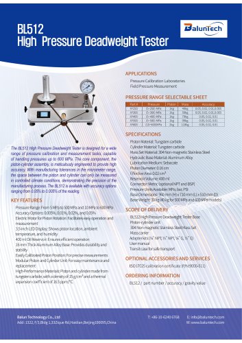 BL512 High Pressure Deadweight Tester