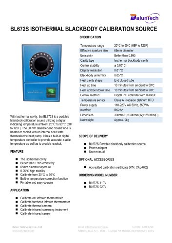 BL672S ISOTHERMAL BLACKBODY CALIBRATION SOURCE