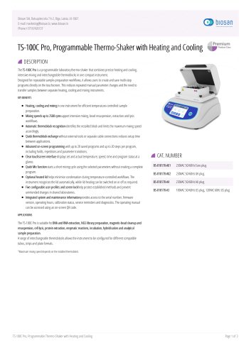 TS-100C Pro, Programmable Thermo-Shaker with Heating and Cooling - Brochure