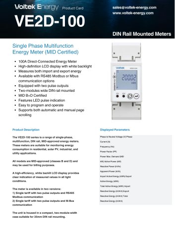 VE2D-100 - DIN Rail Mounted Meters