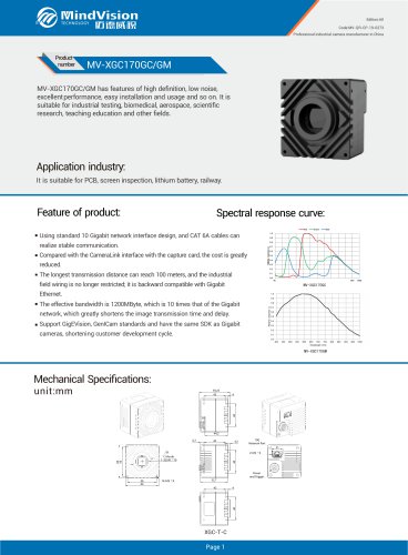 Mindvision Industrial 10 GigE High speed Color/Mono Machine Vision Camera MV-XGC170GC/GM