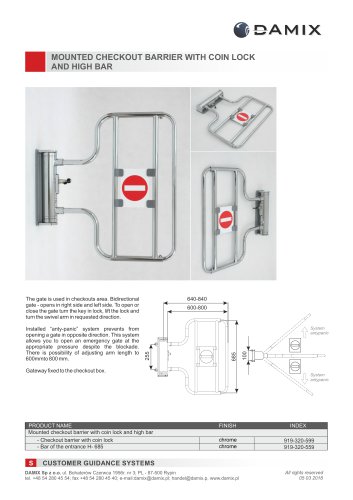 MOUNTED CHECKOUT BARRIER WITH COIN LOCK AND HIGH BAR