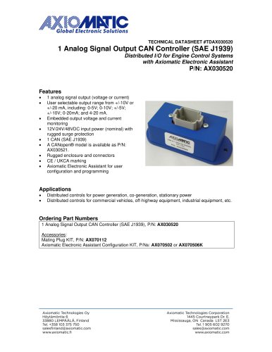 1 Analog Signal Output CAN Controller (SAE J1939)