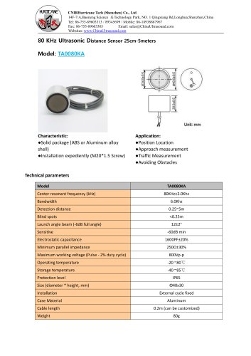 TA0080KA-Ultrasonic-Distance-Sensor-Datasheet