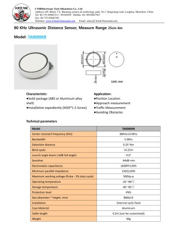 TA0080KB-Ultrasonic-Distance-Sensor-Datasheet