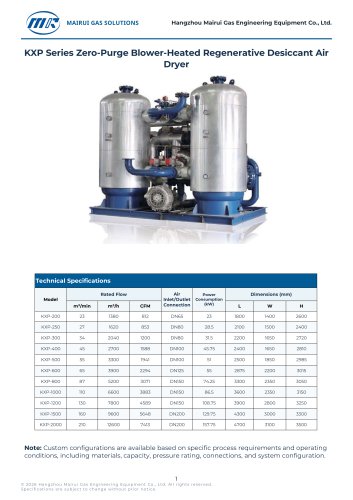 KXP Series Zero-Purge Blower-Heated Regenerative Desiccant Air Dryer