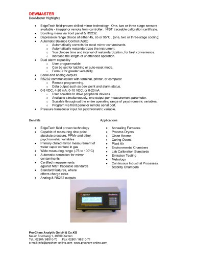 Product data sheet DewMaster