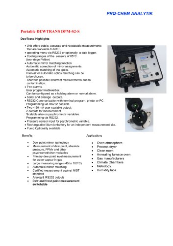 Product data sheet DewTrans DPM-S2-S