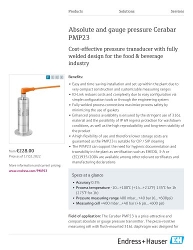 Absolute and gauge pressure Cerabar PMP23