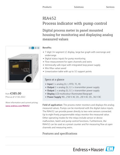 RIA452 Process indicator with pump control