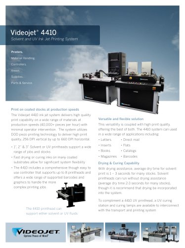 Videojet ® 4410 Solvent and UV Ink Jet Printing System