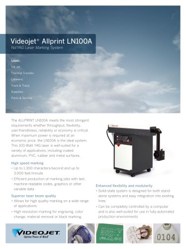 Videojet Allprint LN100A Nd:YAG Laser Marking System