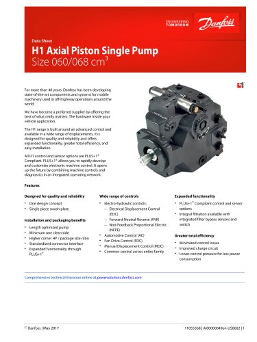 H1 060 068 Single Axial Piston Pumps Datasheet