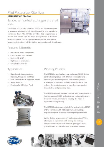 OMVE HT326 Laboratory UHT/HTST for high viscous products