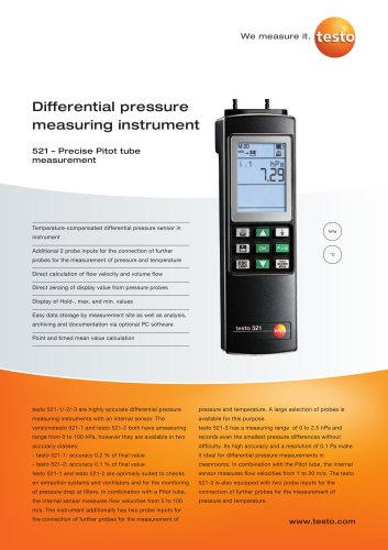 Differential pressure measuring instrument - testo 521