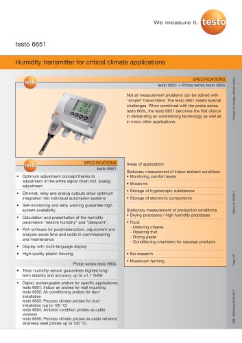 Humidity transmitter for critical climate applications - testo 6651