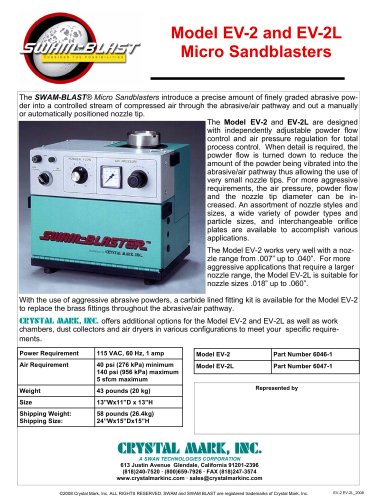 Model EV-2 and EV-2L Micro Sandblasters