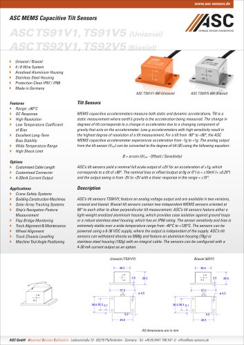 ASC Tilt Sensors (TS91V1, TS91V5, TS92V1, TS92V5)