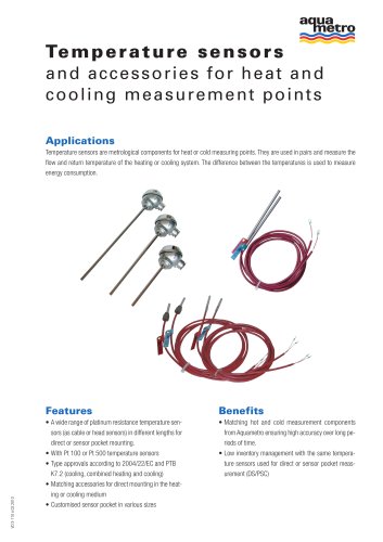 Temperature sensors and accessories for heat and cooling measurement points