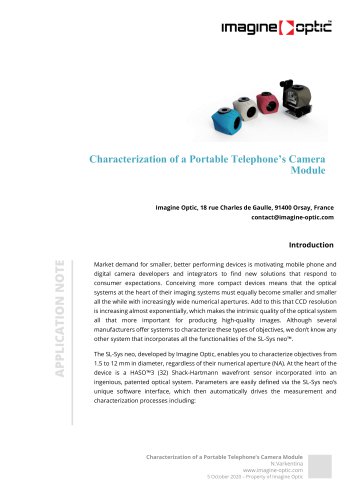 Characterization of a Portable Telephone’s Camera Module - VIS NIR optical metrology Application Notes