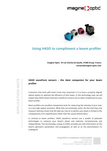 Using HASO to compliment a beam profiler - VIS NIR optical metrology Application Notes