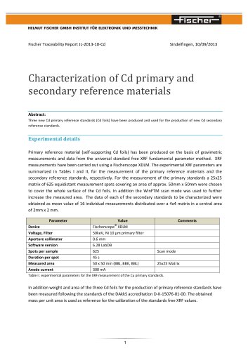 Calibration-TR-Characterization of Cd primary and secondary reference materials