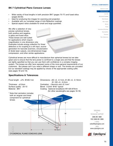 BK7 Cylindrical Plano Concave Lenses / Cylindrical Plano-Concave BK7 / 022-1110