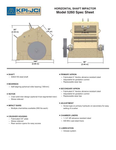 HORIZONTAL SHAFT IMPACTOR Model 5260 Spec Sheet