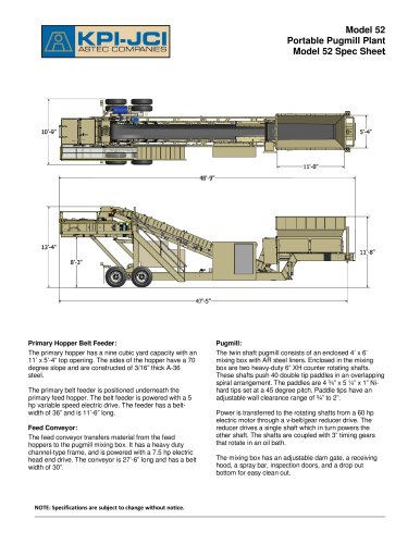 Portable Pugmill Plant Model 52 Spec Sheet