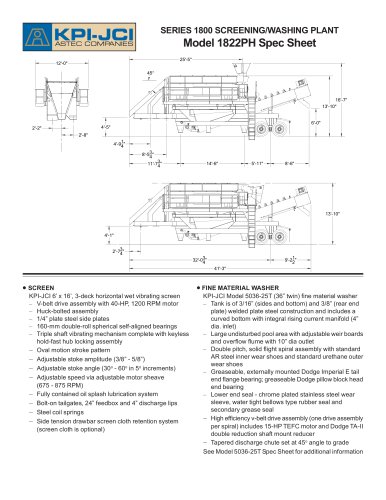 SERIES 1800 SCREENING/WASHING PLANT Model 1822PH Spec Sheet