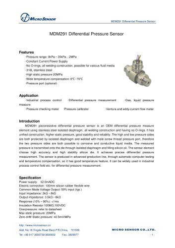 MDM291 Differential Pressure Transducer