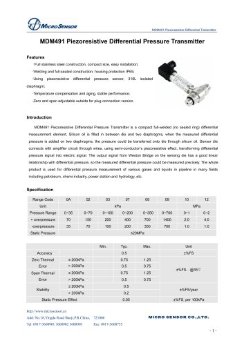 MDM491 differential pressure transmitter