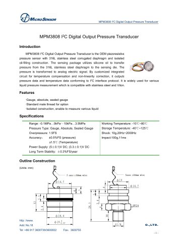MPM3808 I2C Digital Output Pressure Transducer