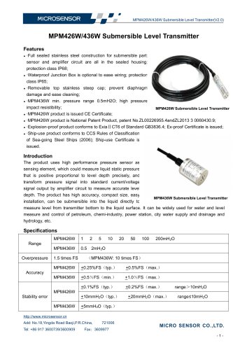 MPM426W/436W Submersible Level Transmitter
