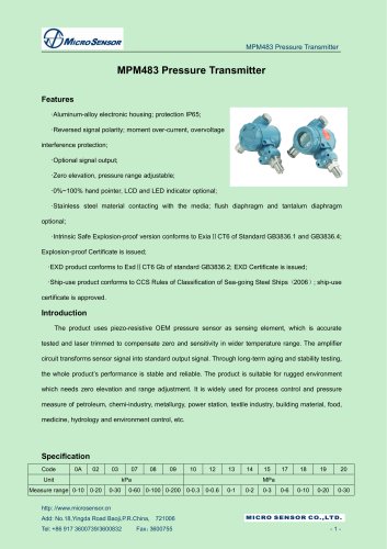 MPM483 pressure transmitter
