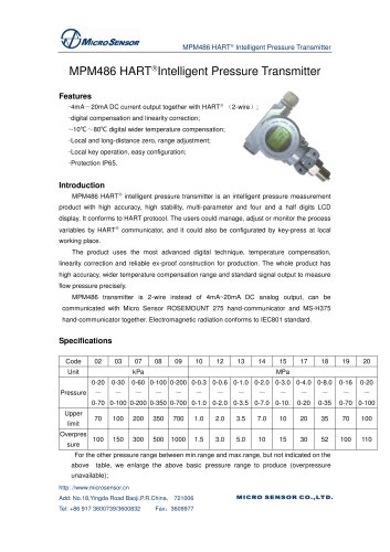 MPM486 Intelligent Pressure Transmiter