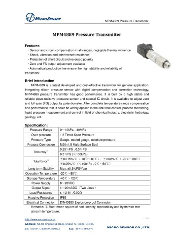 MPM4889 Pressure Transmitter