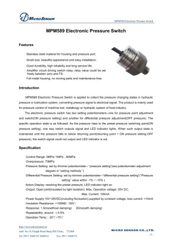MPM589 Electronic Pressure Switch