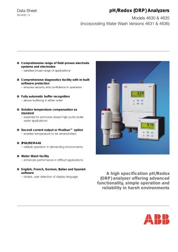 pH/Redox (ORP) Analyzers Models 4630 & 4635 (incorporating Water Wash Versions 4631 & 4636)