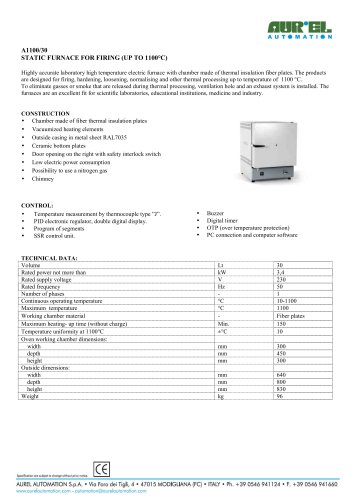 A1100/30 Static Furnace for Firing