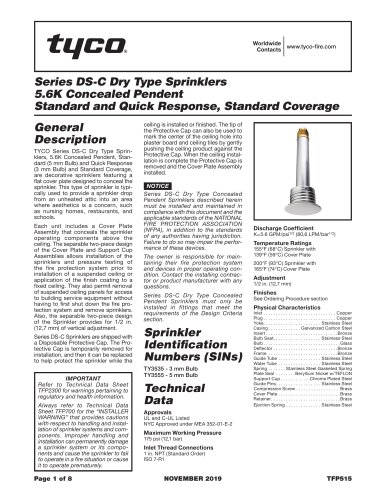 Series DS-C Dry Type Sprinklers