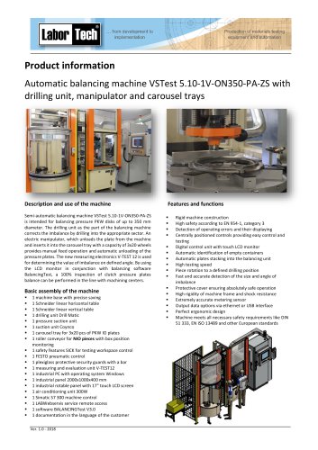 Automatic balancing machine VSTest 5.10-1V-ON350-PA-ZS