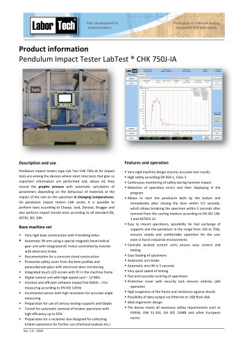 Charpy testing pendulum impact tester LabTest CHK 750J-IA